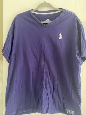 Disney Men’s Purple V-Neck T-Shirt with White Embroidered Mickey